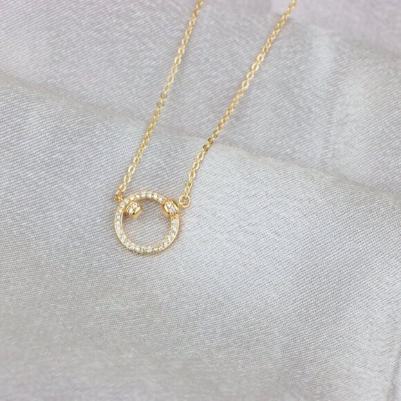 "Elegant Rose Gold Circle Pendant Necklace with Crystal Detailing, XPNL1896 - Picture 6 of 13